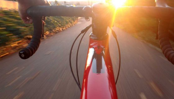 farewell biking into sunset