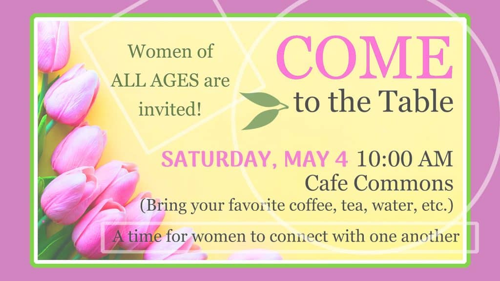 Sat, May 4, 10 am: Bring along your favorite beverage and meet us in the RCC Commons.